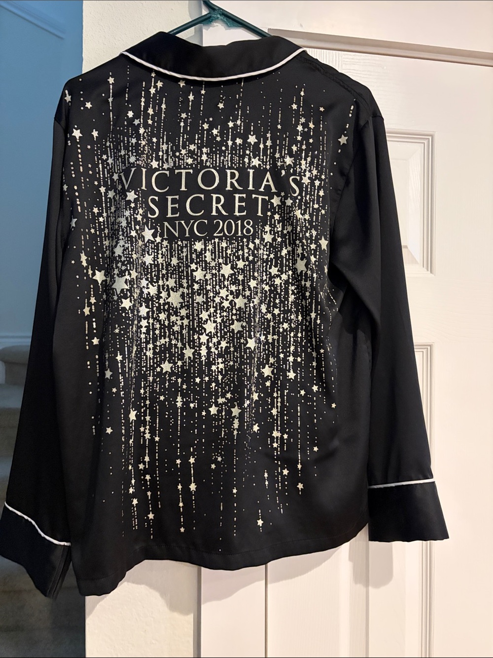 Victoria's Secret Black Satin Star-Print pajama top and matching pants